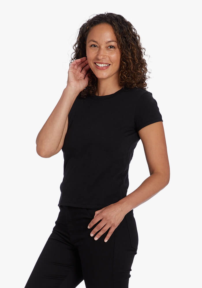 Women wearing Black Classic Crew Slub