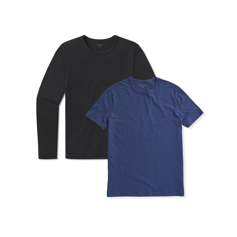  wearing Baltic Blue/Black Short Long Sleeve Driggs 2-Pack tees