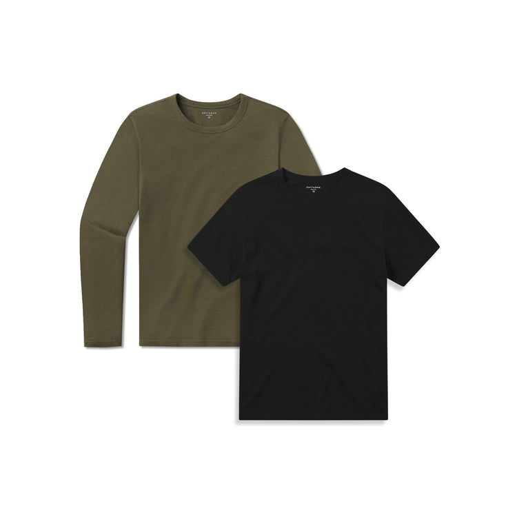  wearing Black/Dark Moss Short Long Sleeve Driggs 2-Pack