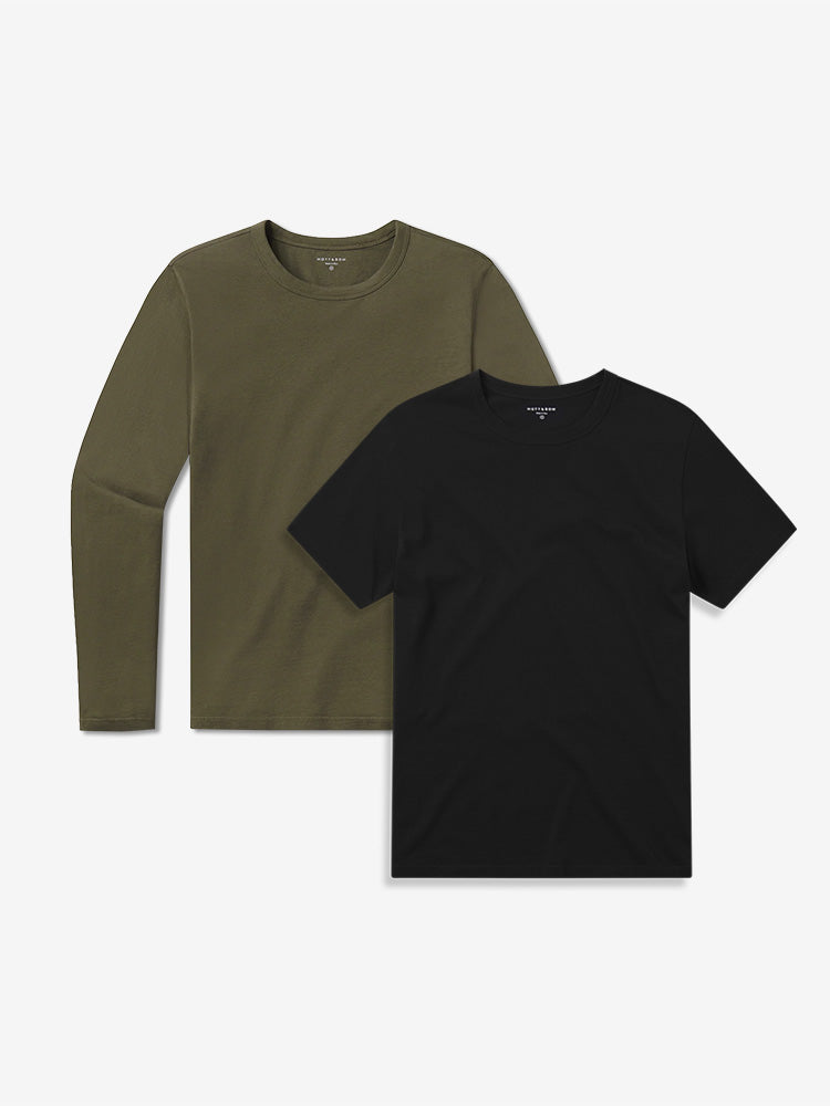  wearing Black/Dark Moss Short Long Sleeve Driggs 2-Pack