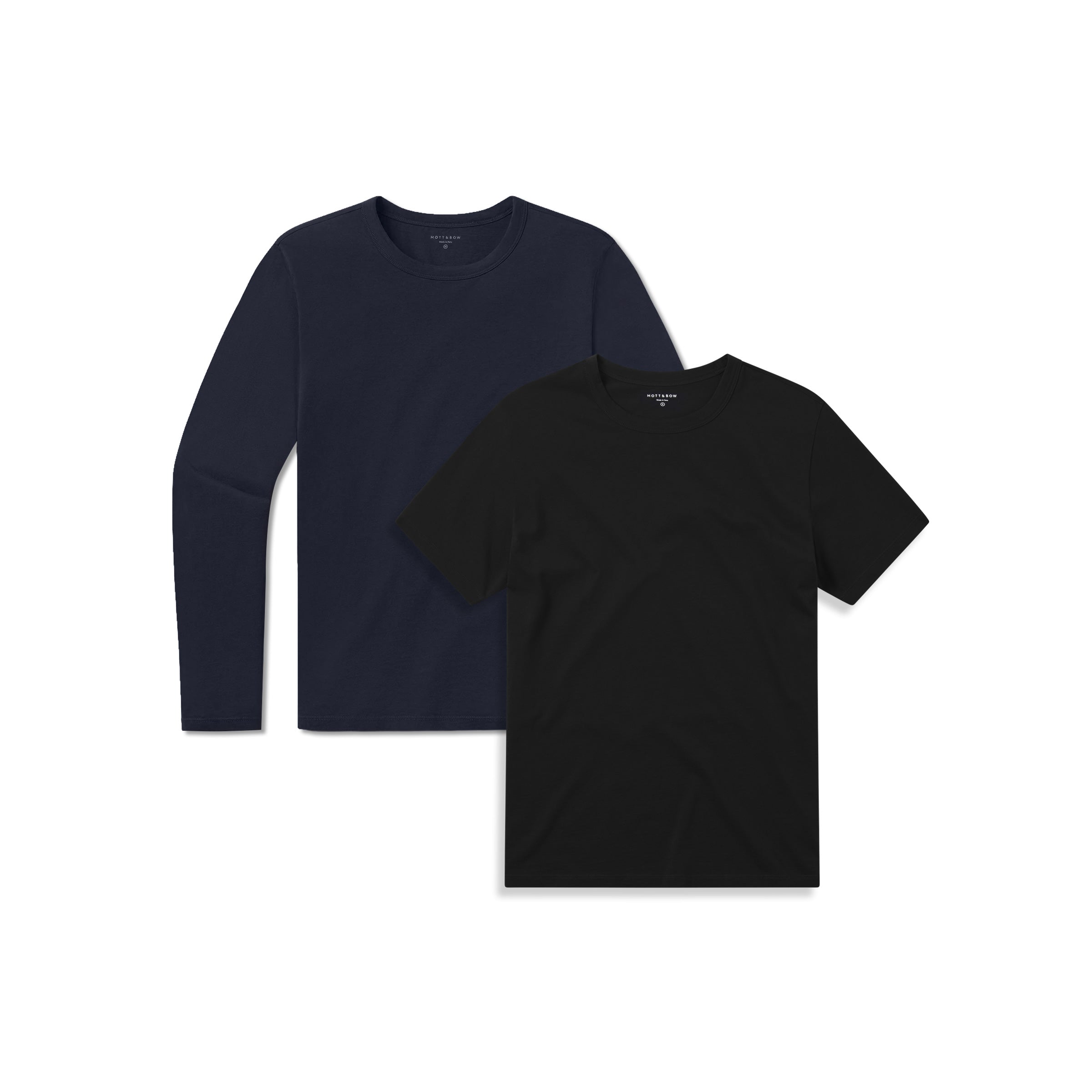  wearing Black/Navy Short Long Sleeve Driggs 2-Pack tees