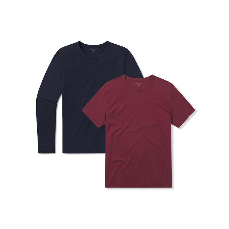  wearing Brick Red/Navy Short Long Sleeve Driggs 2-Pack