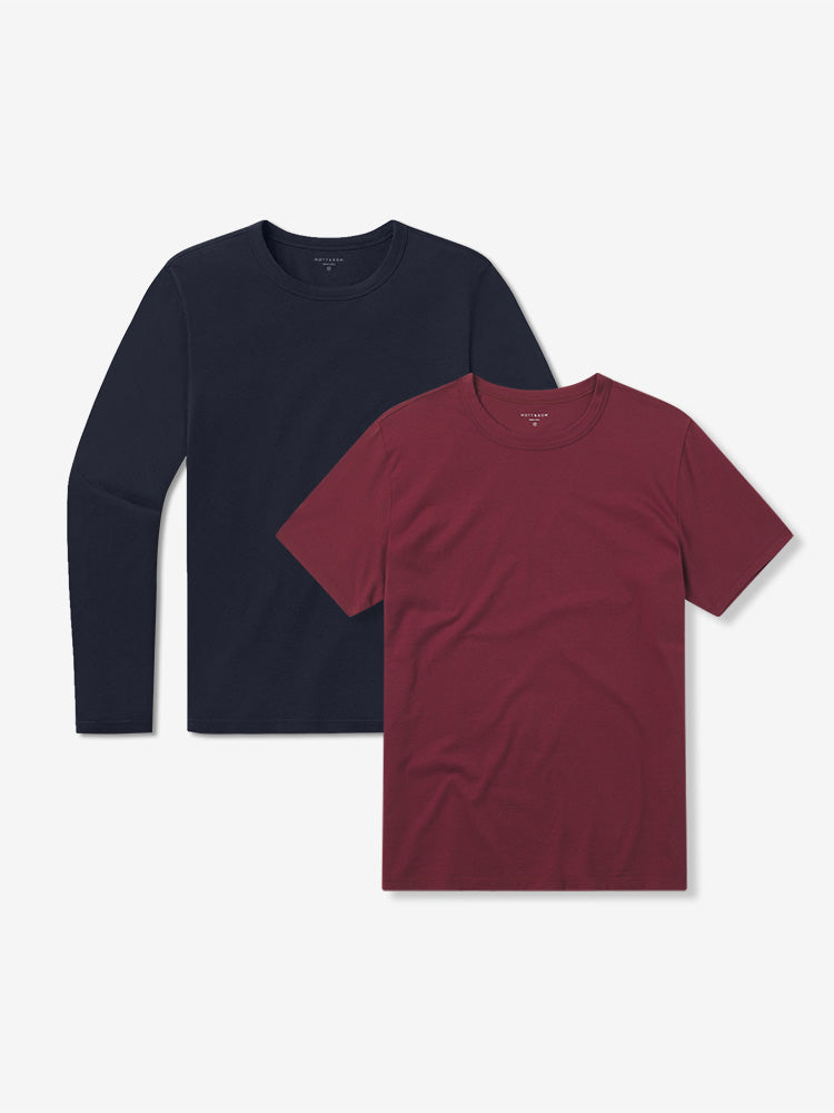  wearing Brick Red/Navy Short Long Sleeve Driggs 2-Pack