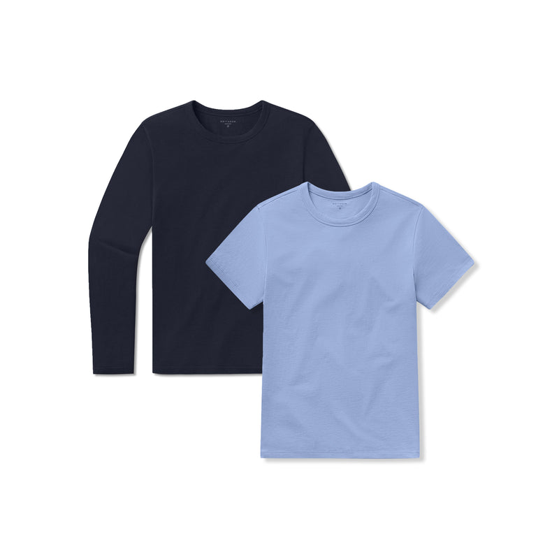  wearing California Blue/Navy Short Long Sleeve Driggs 2-Pack tees