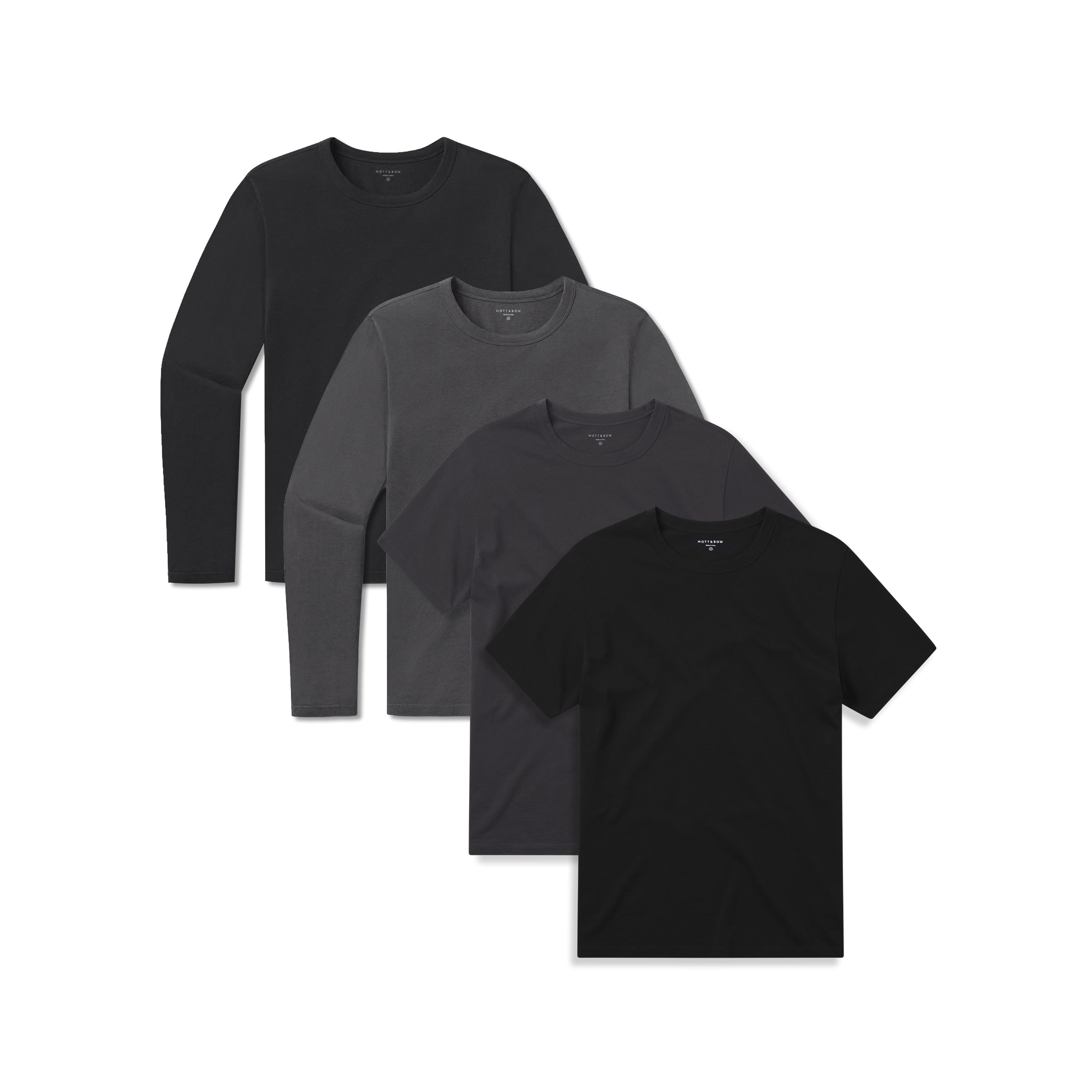 wearing Black/Dark Gray/Black/Dark Gray Short Long Sleeve Driggs 4-Pack tees