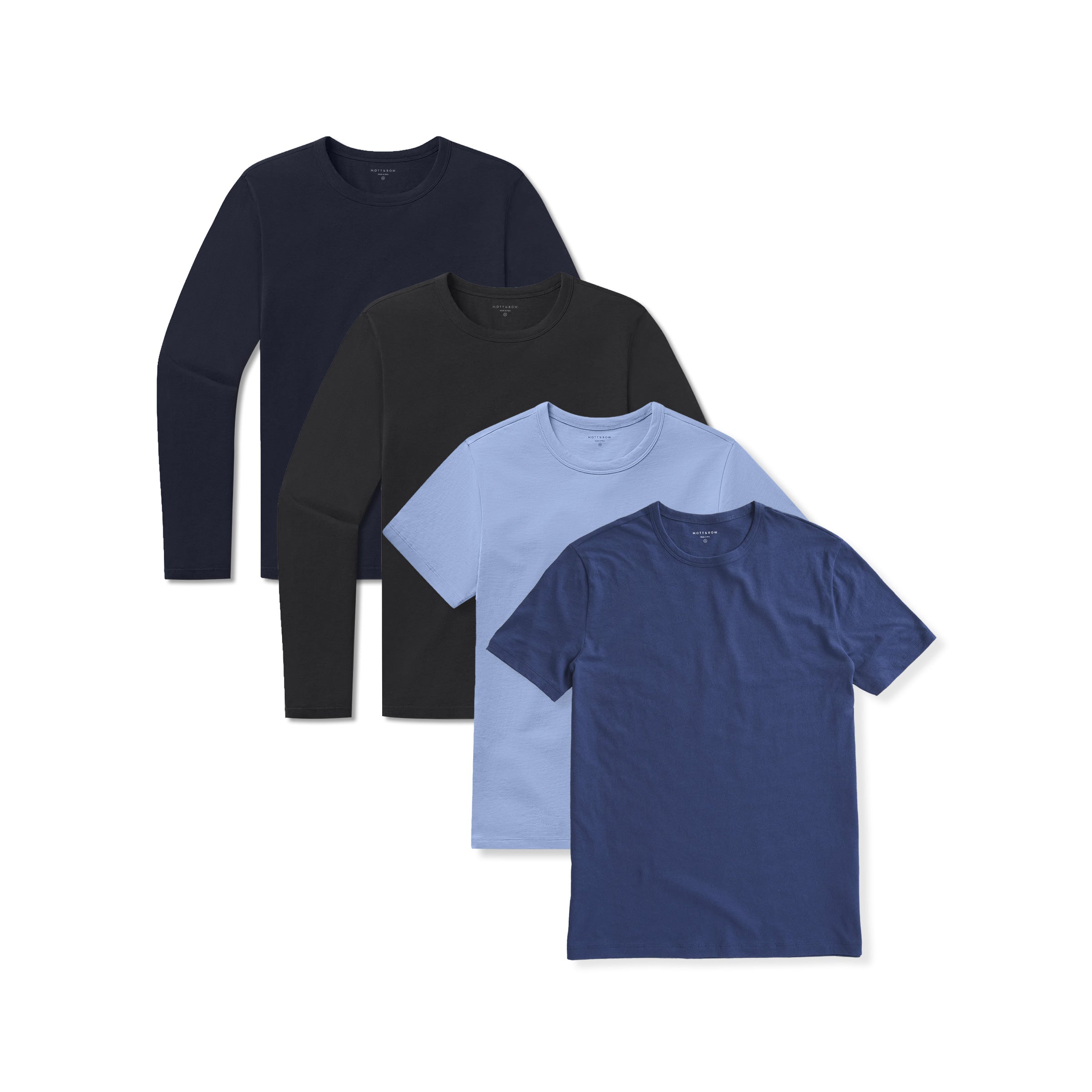  wearing California Blue/Baltic Blue/Navy/Black Short Long Sleeve Driggs 4-Pack tees