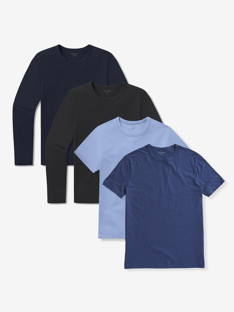  wearing California Blue/Baltic Blue/Navy/Black Short Long Sleeve Driggs 4-Pack