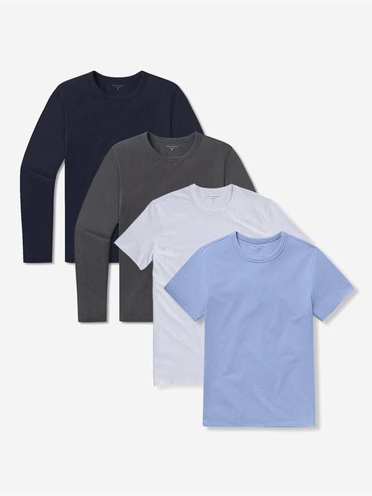  wearing White/California Blue/Navy/Dark Gray Short Long Sleeve Driggs 4-Pack