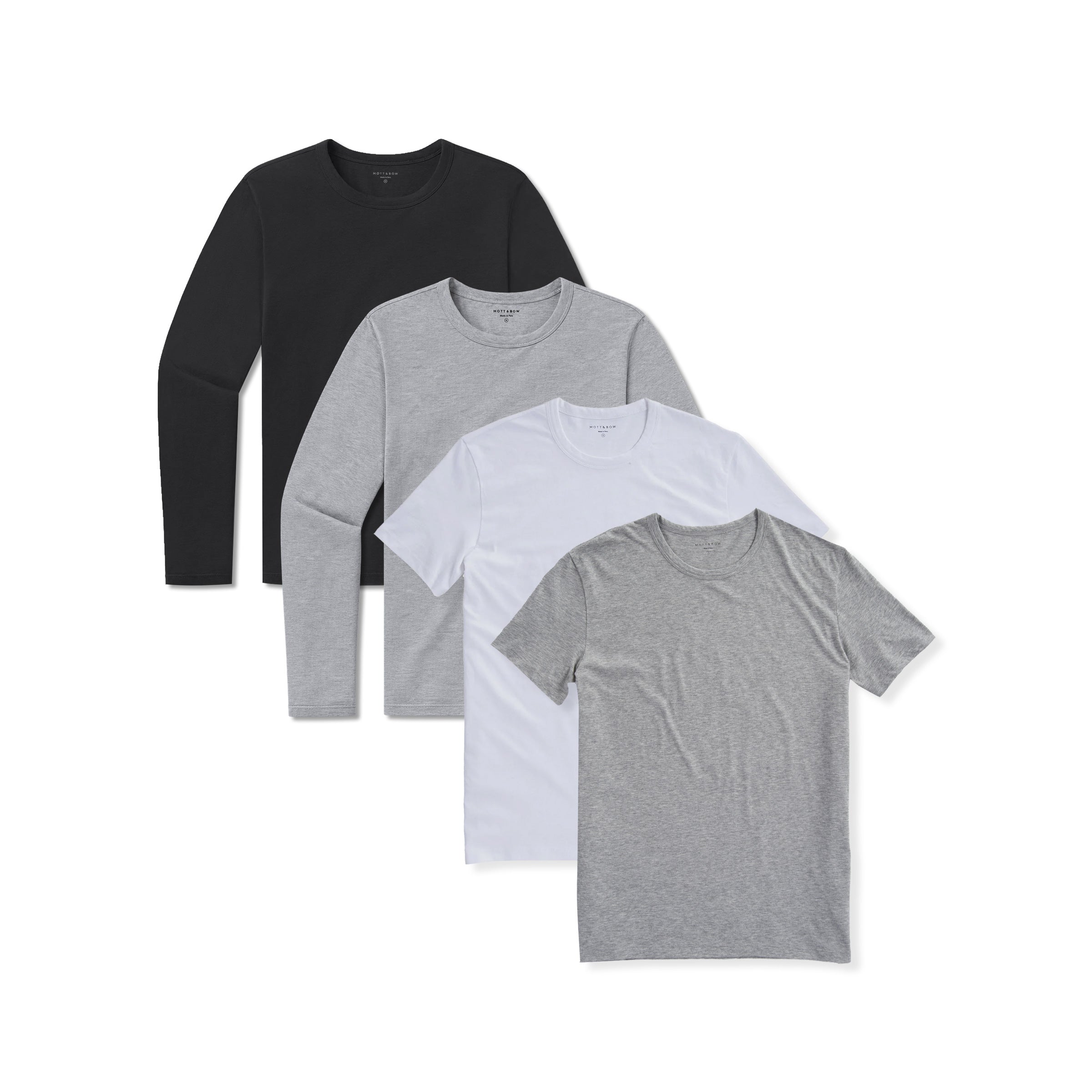  wearing White/Heather Gray/Black/Heather Gray Short Long Sleeve Driggs 4-Pack tees