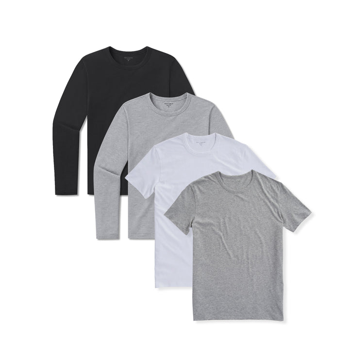  wearing White/Heather Gray/Black/Heather Gray Short Long Sleeve Driggs 4-Pack