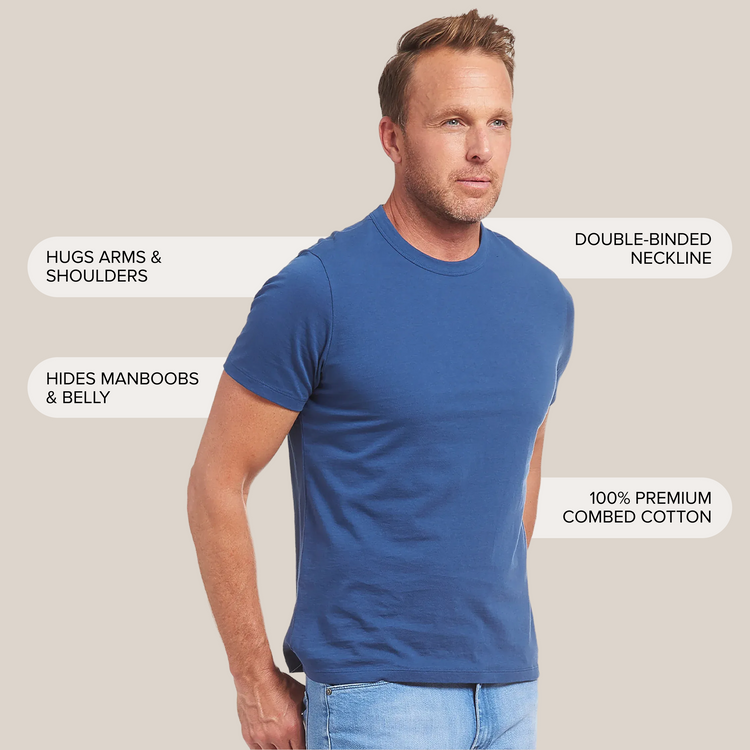 Men wearing Bleu Baltique Classic Crew Driggs Tee