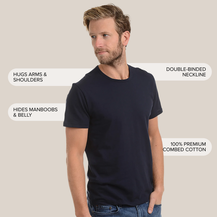 Men wearing Azul marino Classic Crew Driggs Tee