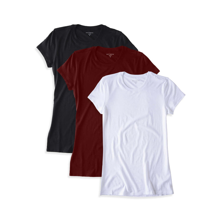 Women wearing Black/Crimson/White Fitted Crew Marcy 3-Pack