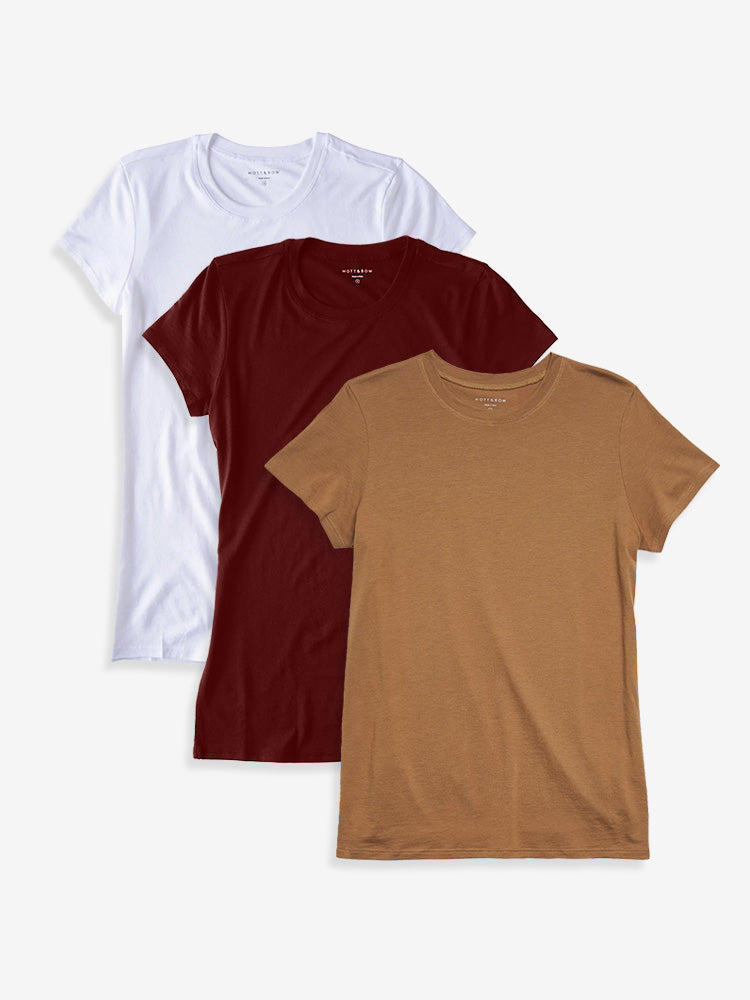 Women wearing Crimson/Cardamom/White Fitted Crew Marcy 3-Pack