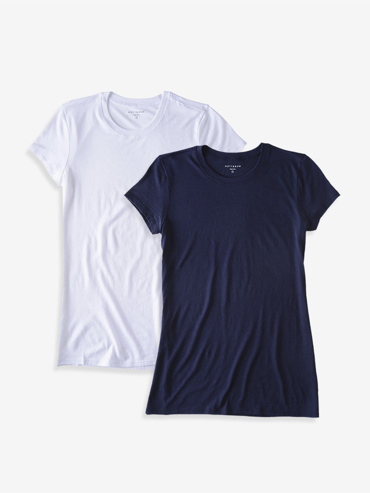  wearing Navy/White Fitted Crew Marcy 2-Pack