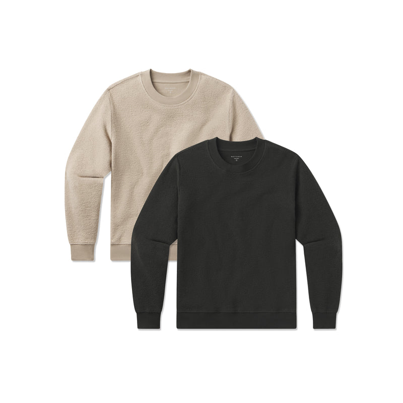 Women wearing Caramel/Faded Black Crew Neck Fleece Sweatshirt 2-Pack sweats