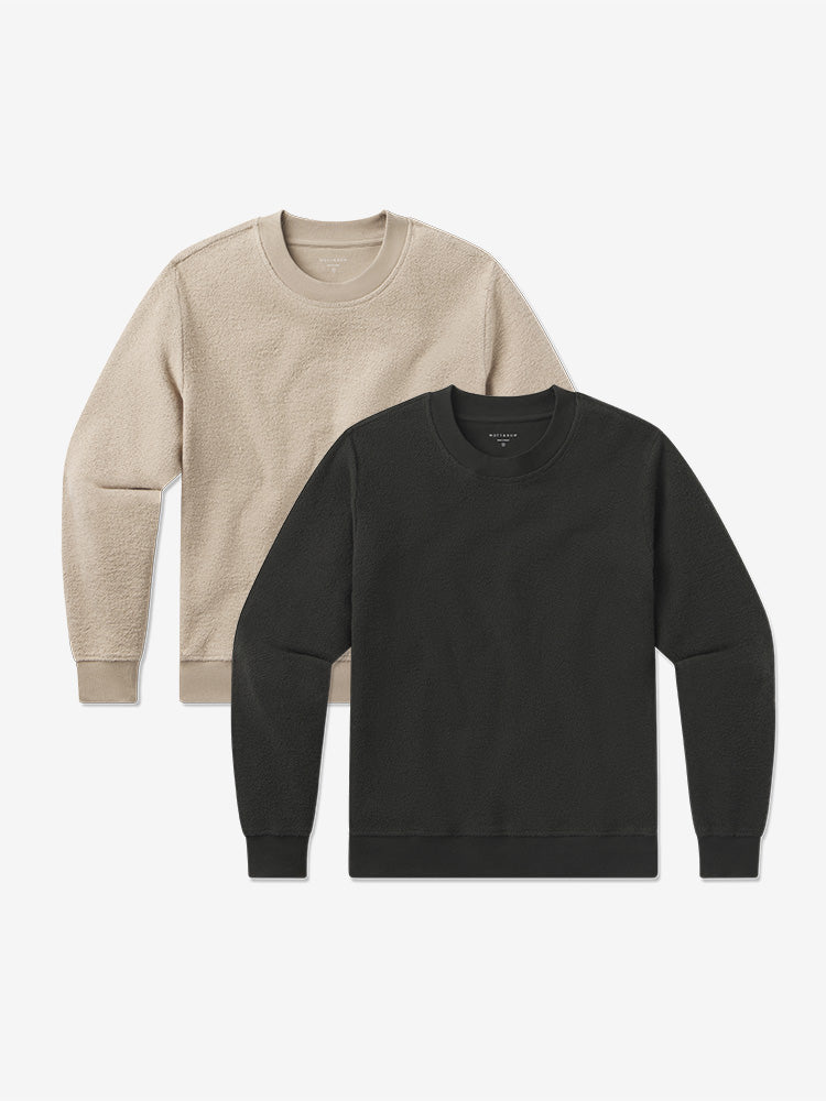 Women wearing Caramel/Faded Black Crew Neck Fleece Sweatshirt 2-Pack sweats