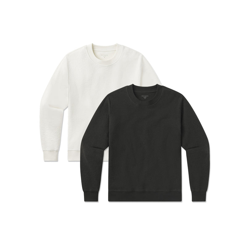 Women wearing Faded Black/Ivory Crew Neck Fleece Sweatshirt 2-Pack sweats