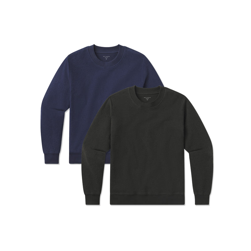 Women wearing Faded Black/Soft Navy Crew Neck Fleece Sweatshirt 2-Pack sweats