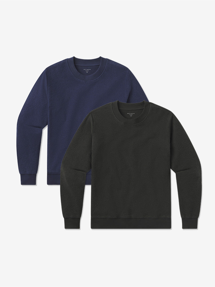 Women wearing Faded Black/Soft Navy Crew Neck Fleece Sweatshirt 2-Pack