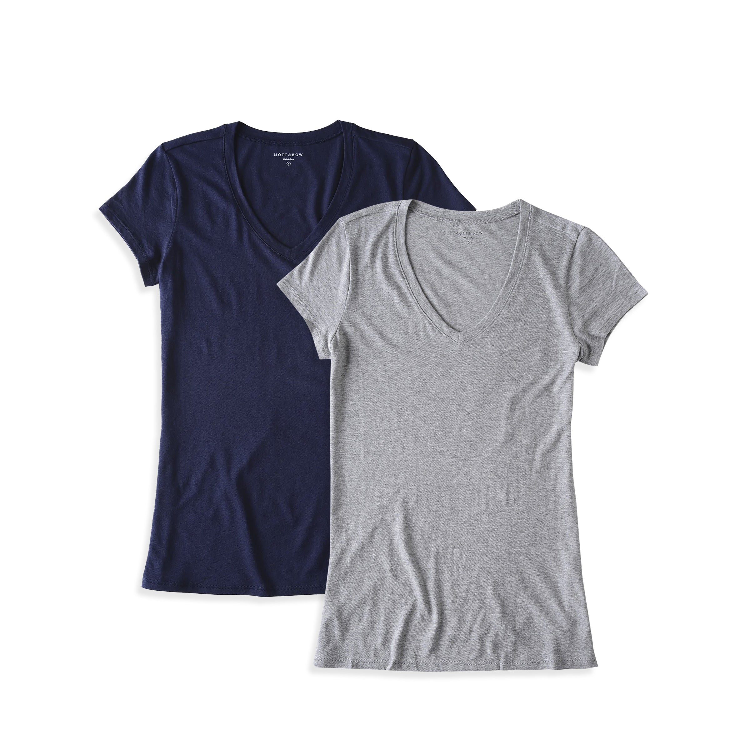  wearing Navy/Heather Gray Fitted V-Neck Marcy 2-Pack
