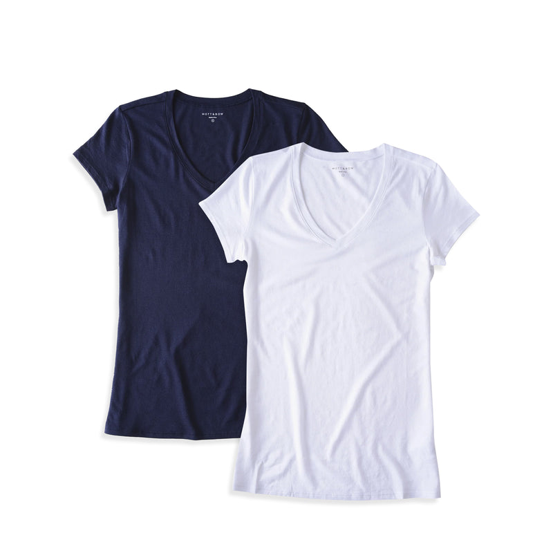  wearing Navy/White Fitted V-Neck Marcy 2-Pack