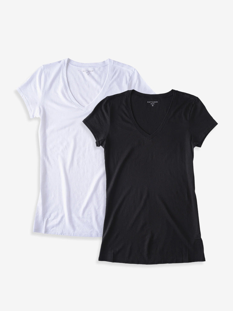  wearing White/Black Fitted V-Neck Marcy 2-Pack