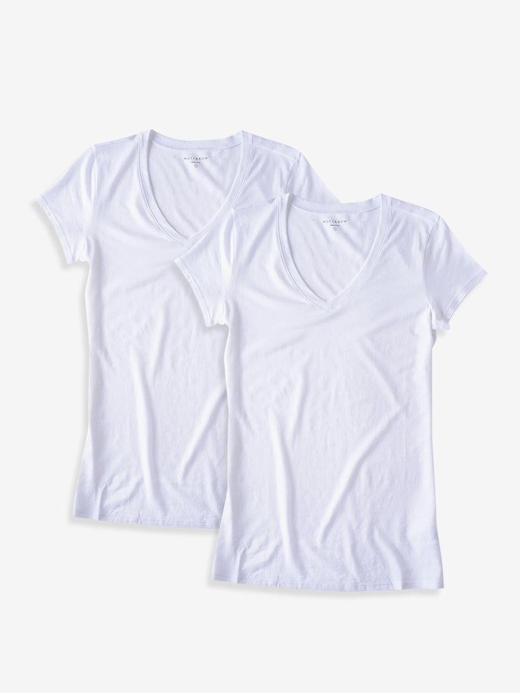  wearing 2 White Fitted V-Neck Marcy 2-Pack