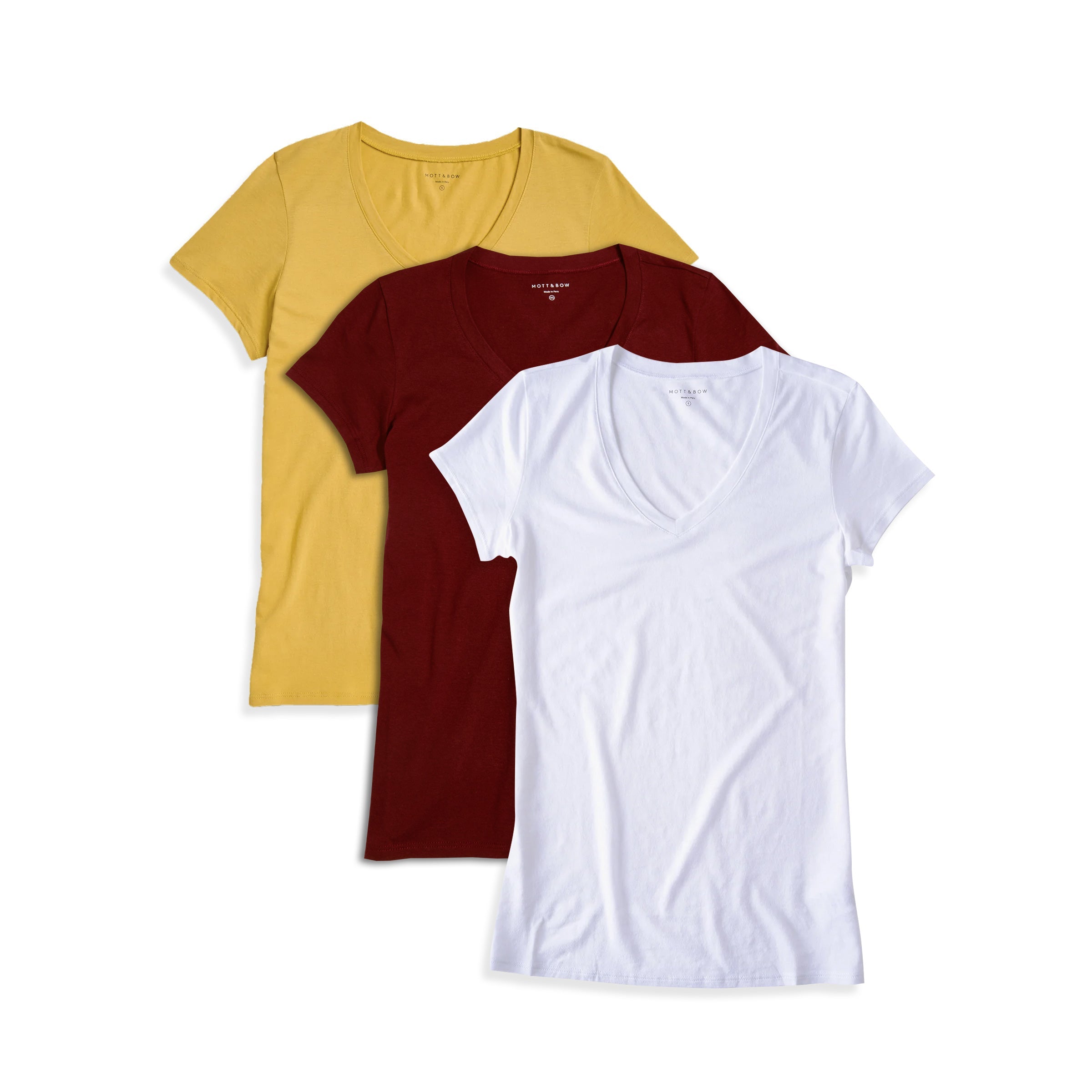  wearing Golden Brown/Crimson/White Fitted V-Neck Marcy 3-Pack