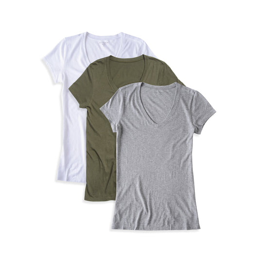 Fitted V-Neck Marcy 3-Pack White/Heather Gray/Military Green bdl3_women_vneck_tee tees