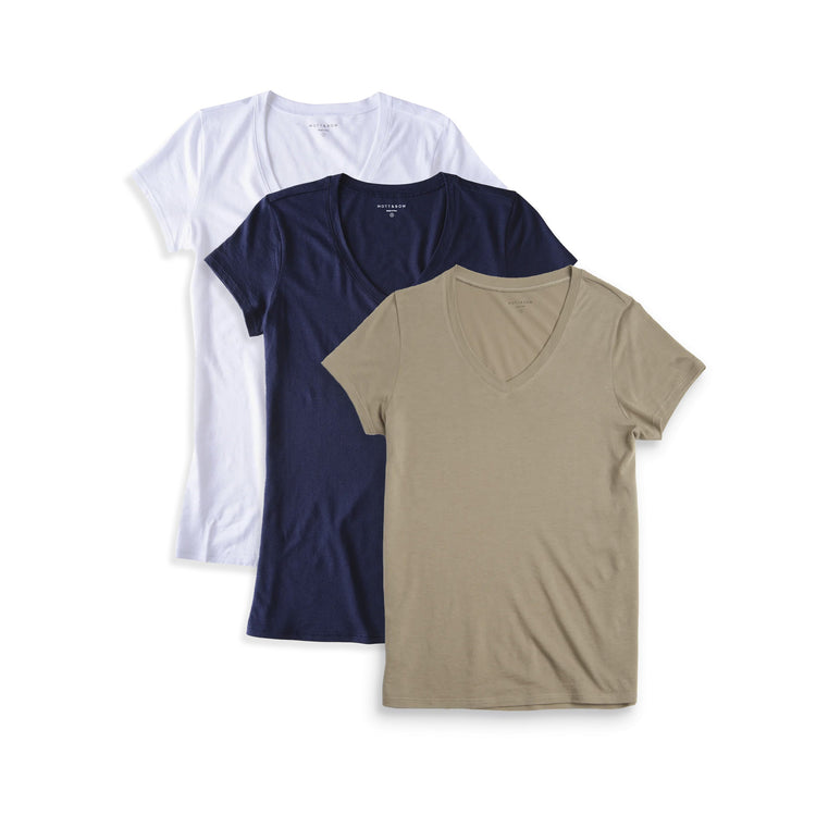  wearing White/Navy/Olive Fitted V-Neck Marcy 3-Pack