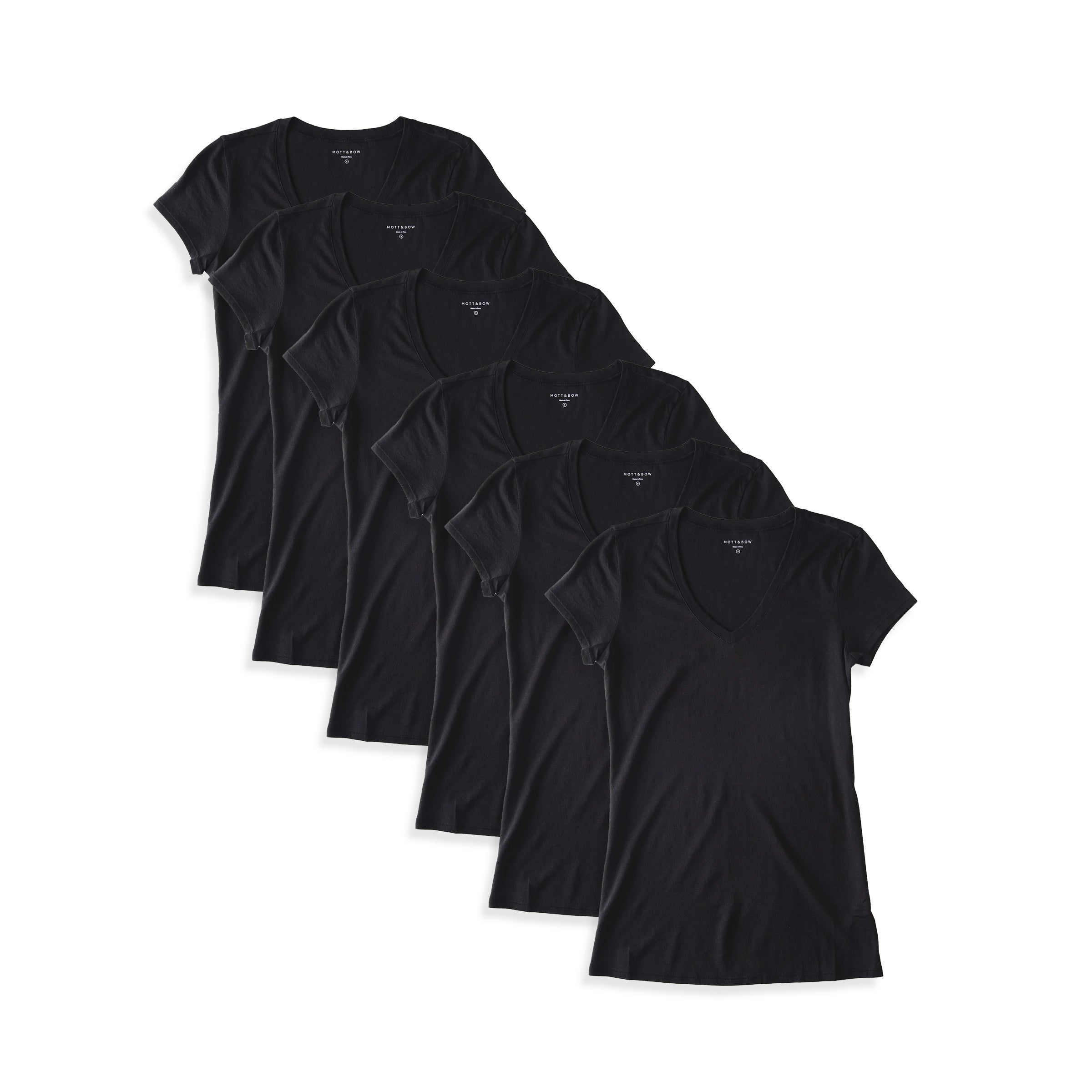Women wearing Black Fitted V-Neck Marcy 6-Pack tees