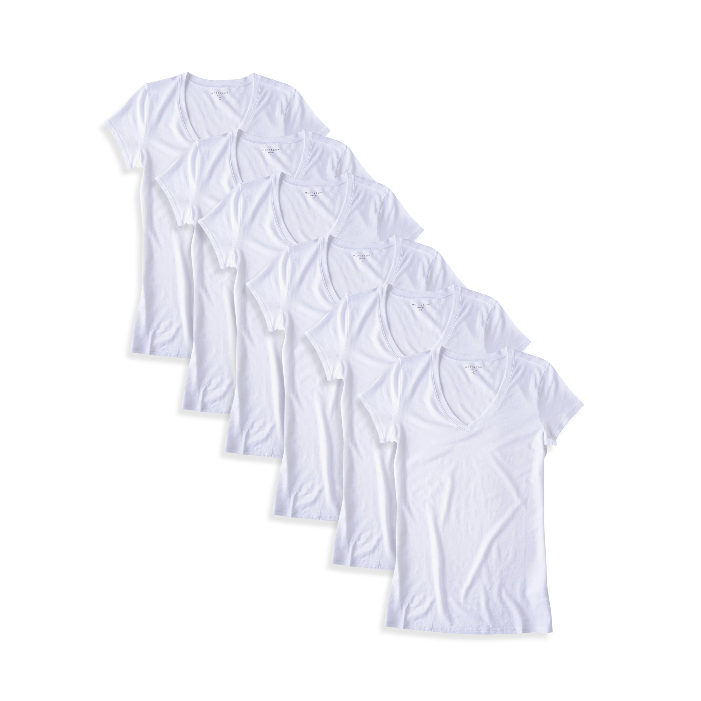 Women wearing White Fitted V-Neck Marcy 6-Pack tees