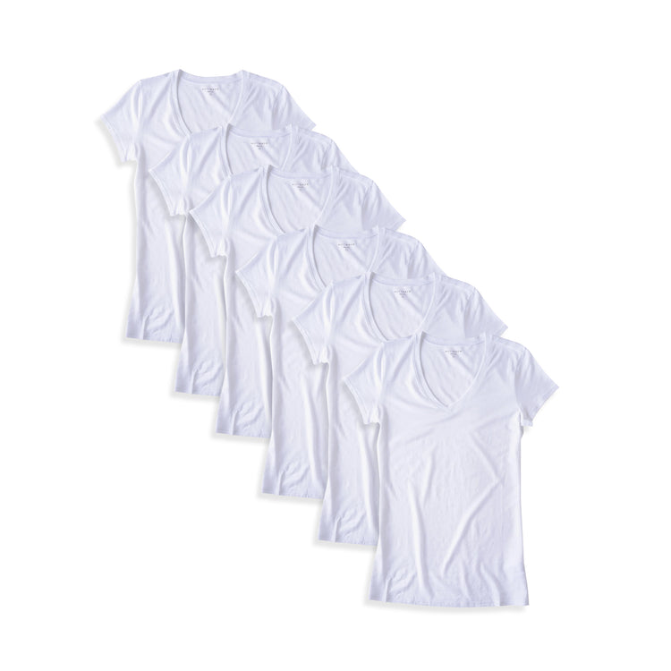 Women wearing White Fitted V-Neck Marcy 6-Pack
