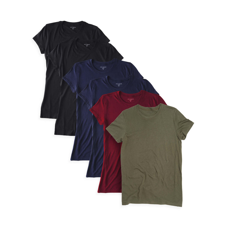 Women wearing Black/Navy/Crimson/Military Green Fitted Crew Marcy 6-Pack