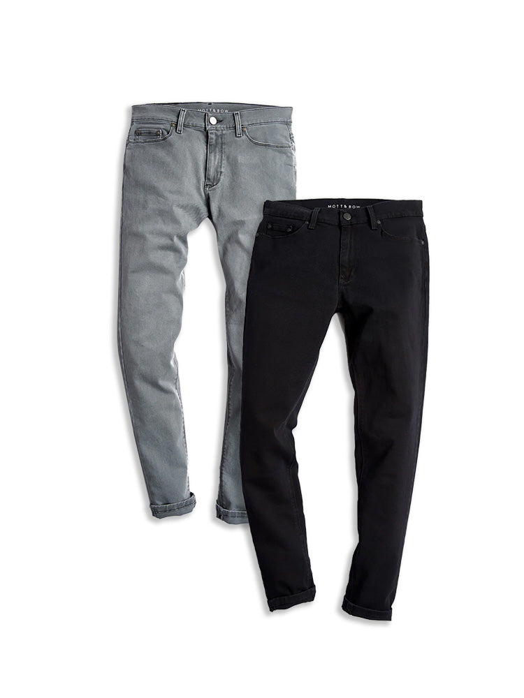 wearing Light Gray/Black Straight Stone Light Gray and Straight Jay Black 2-pack Jeans