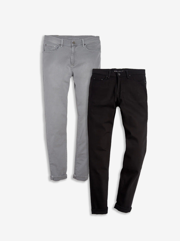  wearing Light Gray/Black Skinny Mercer Light Gray and Skinny Barclay Black 2-pack Jeans