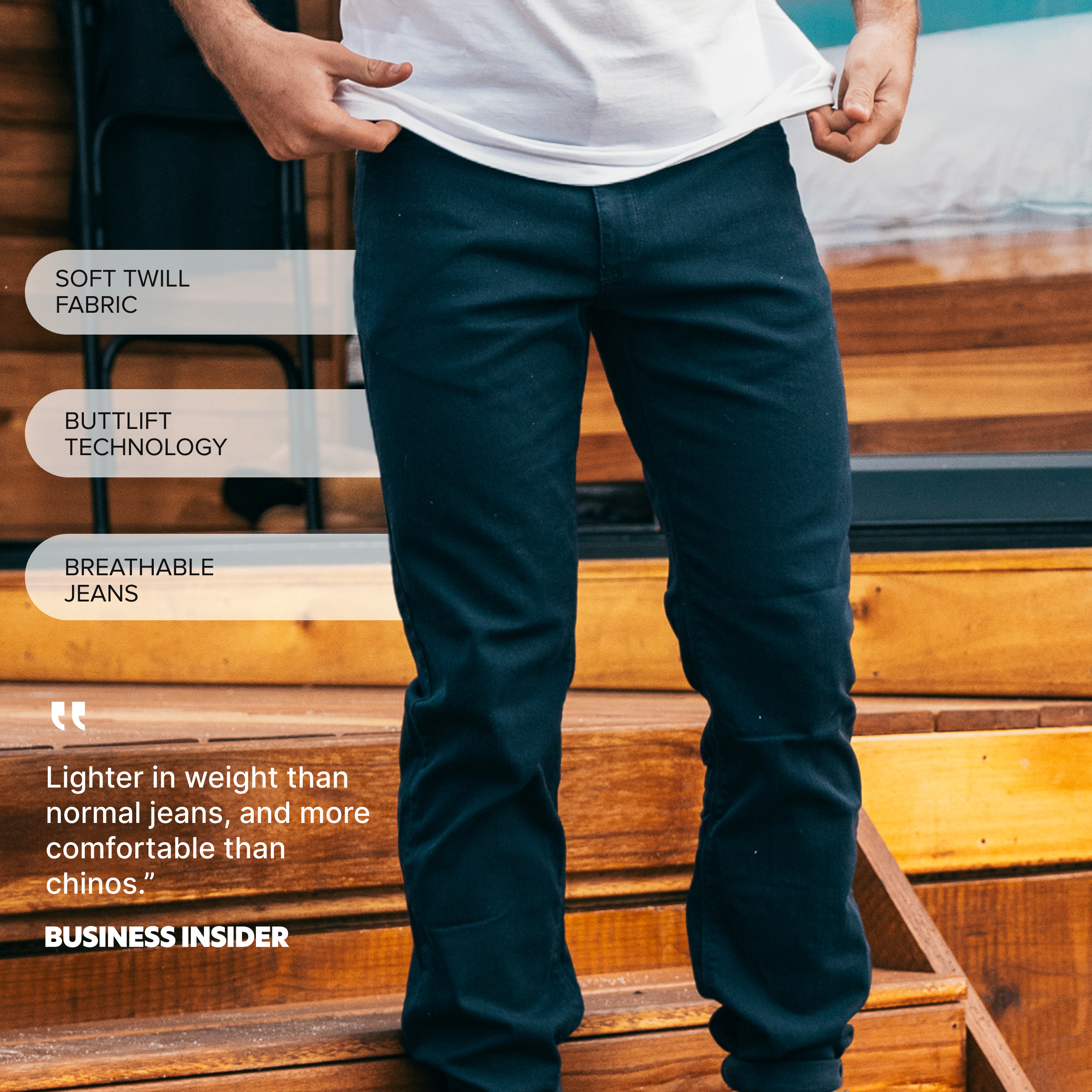 Men wearing Navy Slim Mercer Jeans