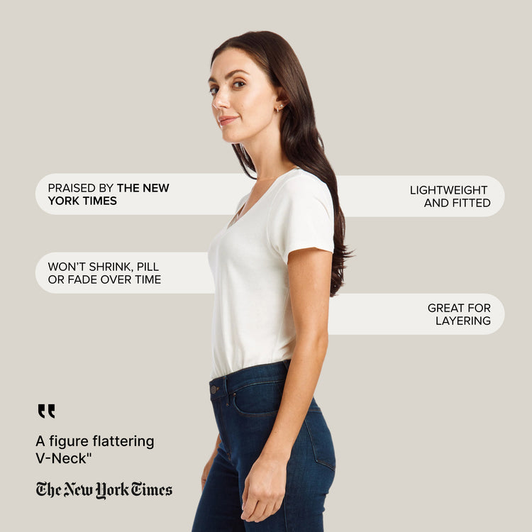 Women wearing Blanco vintage Fitted V-Neck Marcy Tee