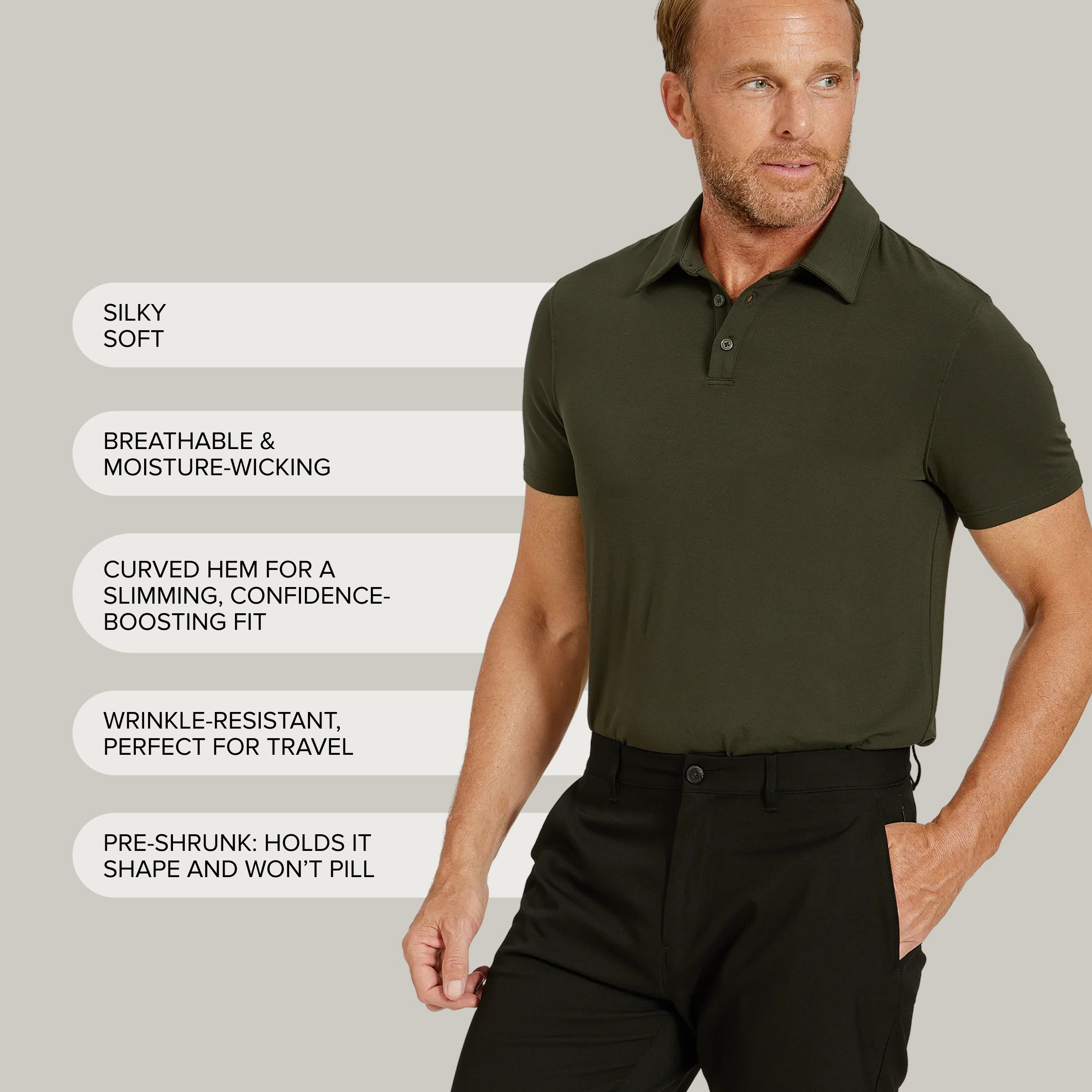 Men wearing Forest Green Luxe Performance Polo