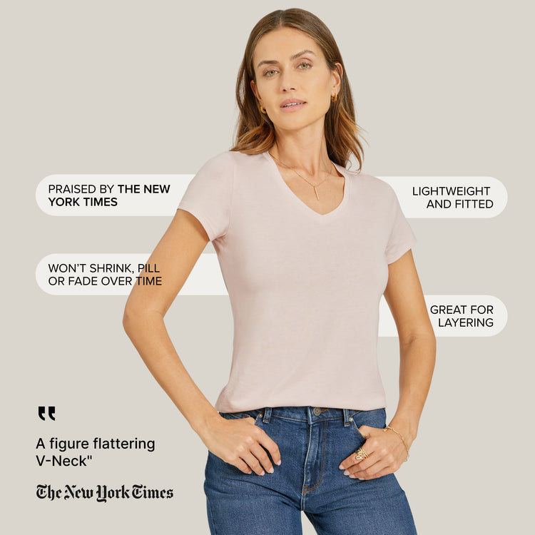 Women wearing White Fitted V-Neck Marcy