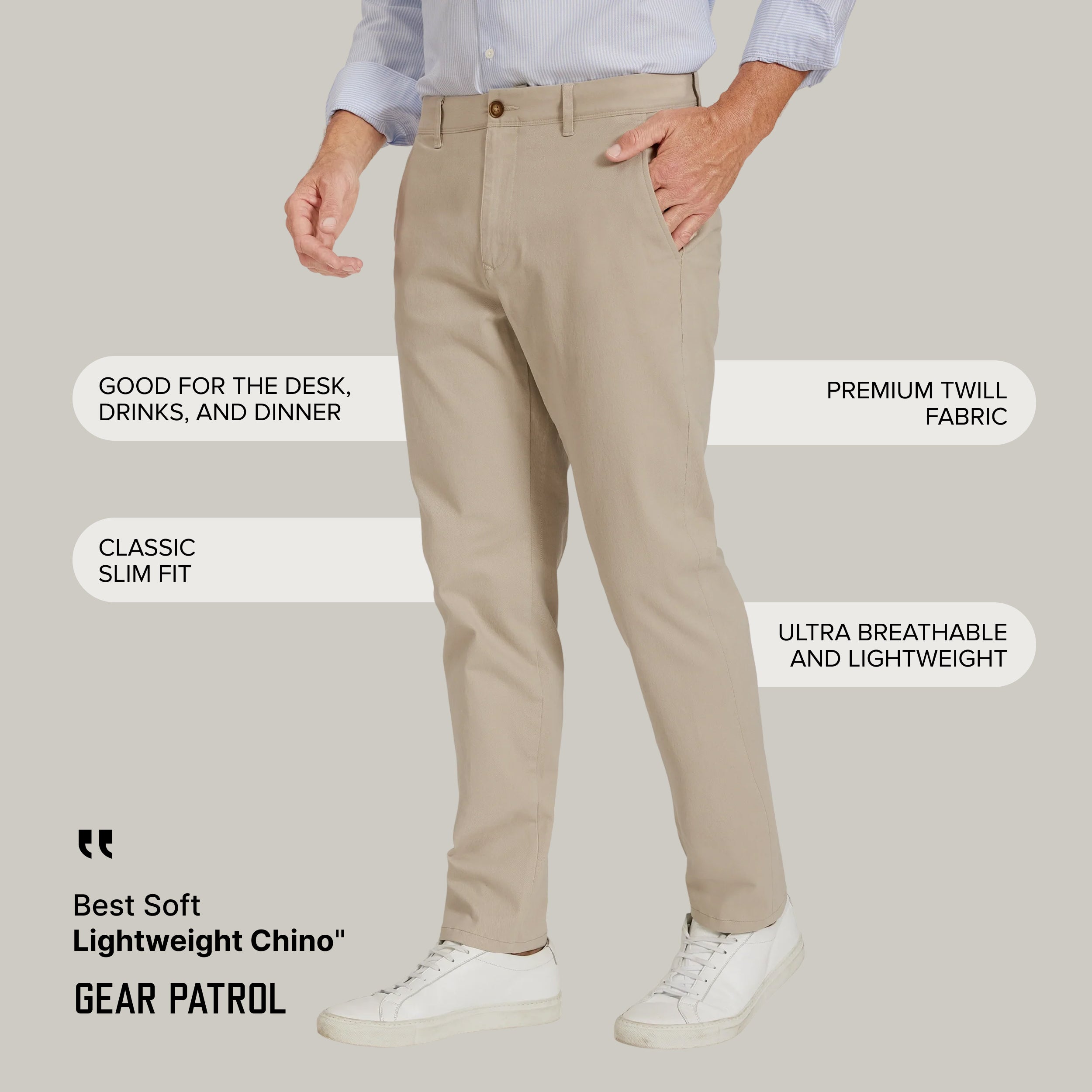 Men wearing Ecru Everyday Comfort Slim Chino Pants