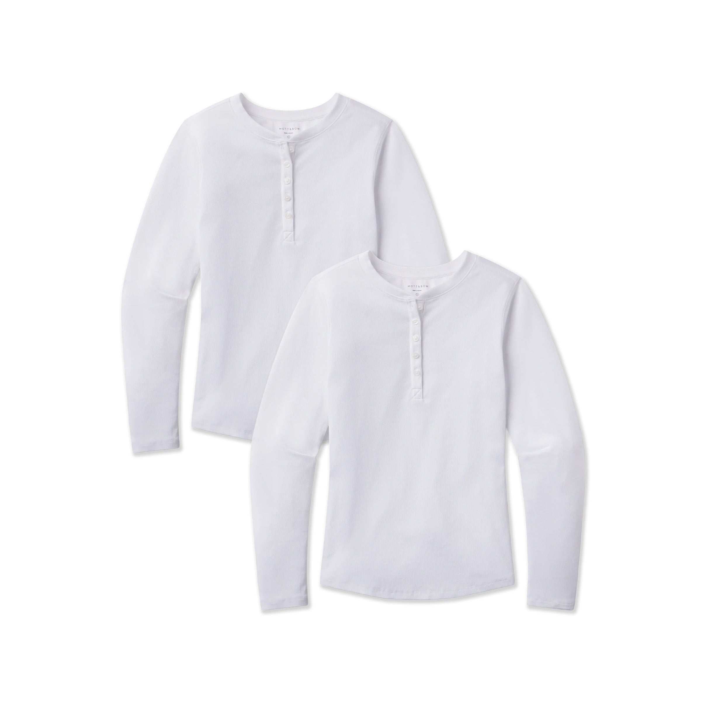 Women wearing White Long Sleeve Rib Henley Tee 2-Pack tees