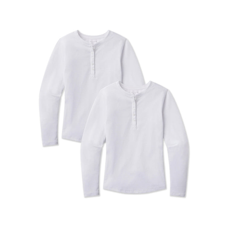 Women wearing White Long Sleeve Rib Henley Tee 2-Pack