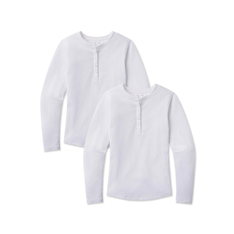 Women wearing White Long Sleeve Rib Henley Tee 2-Pack tees