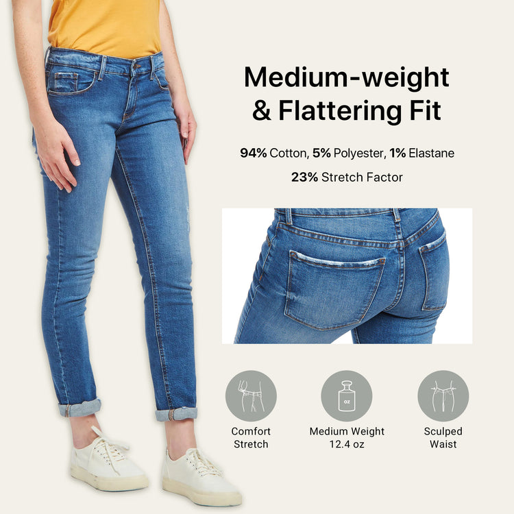 Women wearing Medium/Dark Blue Mott&Bow | Slim Straight Ridge Jeans tt