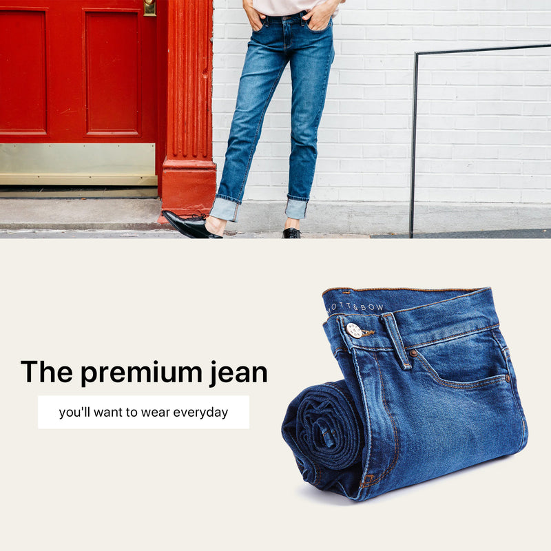 Women wearing Medium/Dark Blue Mott&Bow | Slim Straight Ridge Jeans tt jeans