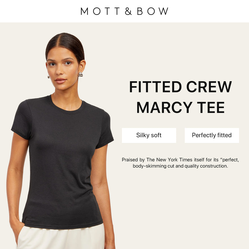 Women wearing White Mott&Bow | Fitted Crew Marcy Tee tt tees