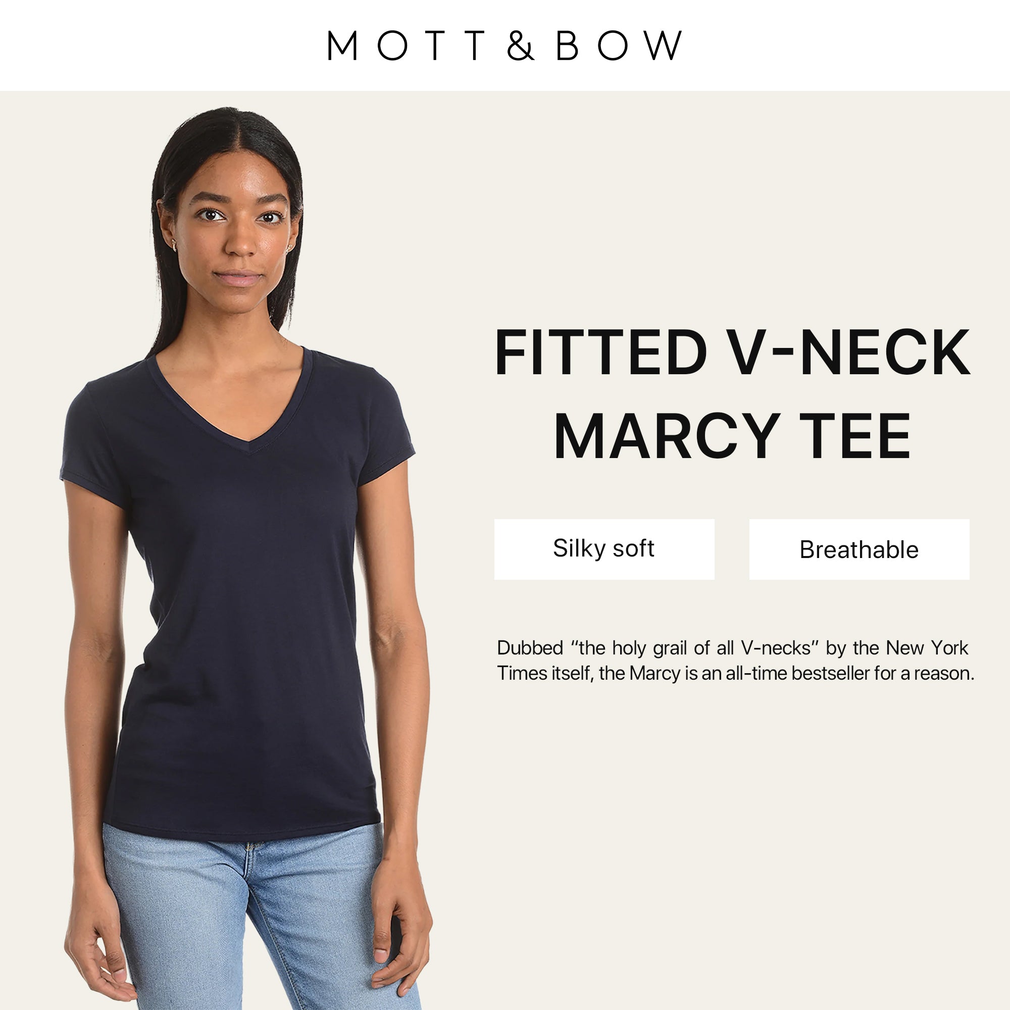 Women wearing White Mott&Bow | Fitted V-Neck Marcy Tee tt tees