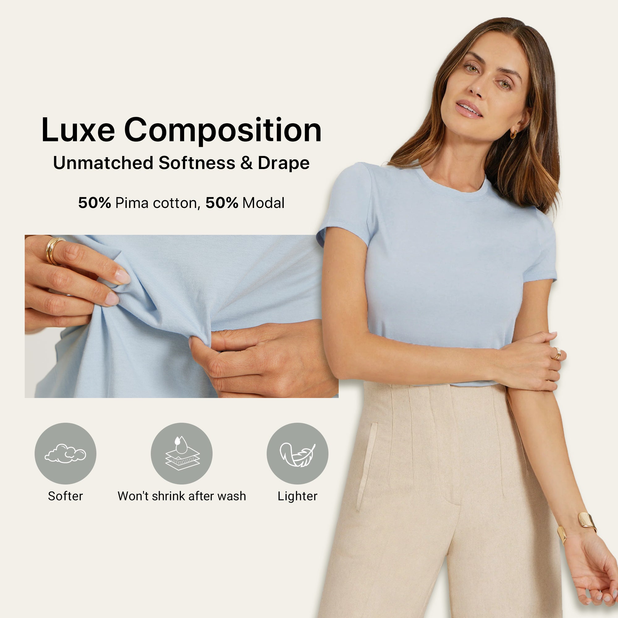 Women wearing White Mott&Bow | Fitted Crew Marcy Tee tt tees